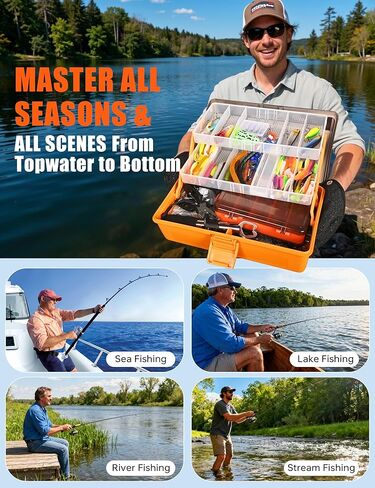 صندوق معالجة صيد كبير مكون من 3 طبقات مع أدوات متضمنة، طقم طعوم صيد الكل في واحد مكون من 417 قطعة مع صندوق صغير على الوجهين وقفازات للصيادين، معدات صيد باس المياه العذبة الكاملة، هدية للرجال in Kuwait