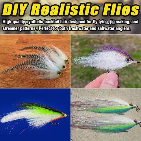 Faux Bucktail Fly Tying Materials Kit –12 & 16 Colors Synthetic Bucktail Hair for Fly Fishing Jig & Streamer Lure Making Making in Saudi Arabia