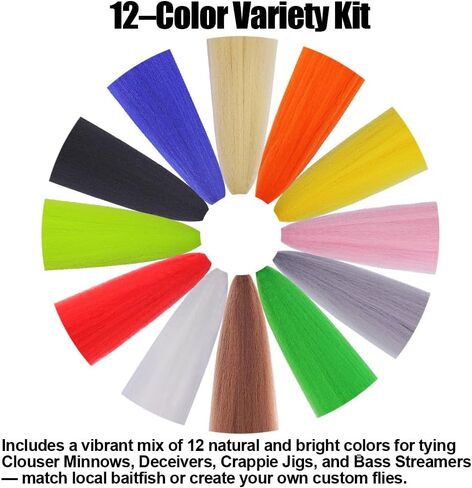 Faux Bucktail Fly Tying Materials Kit –12 & 16 Colors Synthetic Bucktail Hair for Fly Fishing Jig & Streamer Lure Making Making in Saudi Arabia