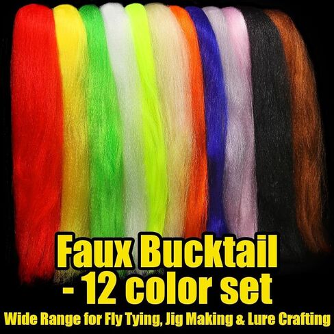 Faux Bucktail Fly Tying Materials Kit –12 & 16 Colors Synthetic Bucktail Hair for Fly Fishing Jig & Streamer Lure Making Making in Saudi Arabia