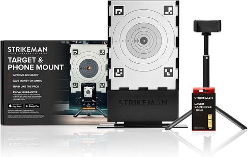 نظام التدريب بالليزر Strikeman 9mm Dry-Fire - رائع لممارسة الرماية على الهدف باستخدام المسدسات - تتضمن المجموعة الوصول إلى التطبيق المحدث (لا حاجة للاشتراك)، خرطوشة، الهدف وحامل الهاتف in Kuwait