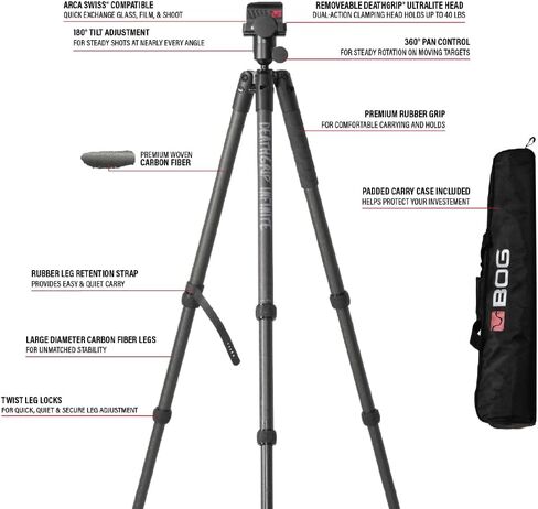BOG DeathGrip Aluminum Tripod with Durable Frame, Lightweight, Stable Design, Bubble Level, Adjustable Legs, Shooting Rest, and Hands-Free Operation for Hunting, Shooting, and Outdoors in Kuwait
