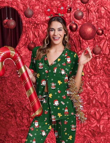Ekouaer Pajamas for Women Set Button Up Sleepswear 2 Piece Short Sleeve PJ Top and Long Pants Loungwear With Pocket S-XXL in Saudi Arabia