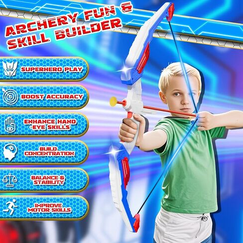Kids Bow and Arrow Set, LED Light Up Archery Toy Set with Suction Cup Arrows, Standing Target & Quiver, Indoor and Outdoor Toys Sport Gifts for Kids, Boys & Girls Ages 4 5 6 7 8 9 10 11 12 in Saudi Arabia
