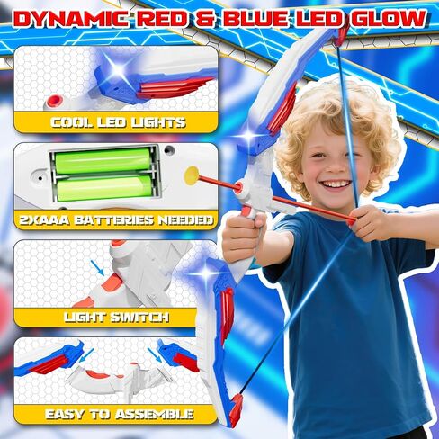 Kids Bow and Arrow Set, LED Light Up Archery Toy Set with Suction Cup Arrows, Standing Target & Quiver, Indoor and Outdoor Toys Sport Gifts for Kids, Boys & Girls Ages 4 5 6 7 8 9 10 11 12 in Saudi Arabia