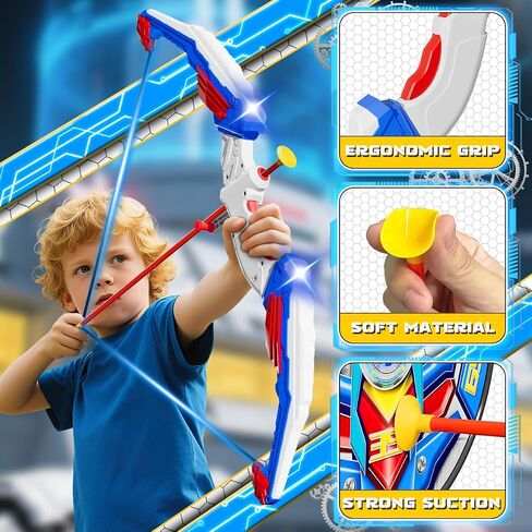 Kids Bow and Arrow Set, LED Light Up Archery Toy Set with Suction Cup Arrows, Standing Target & Quiver, Indoor and Outdoor Toys Sport Gifts for Kids, Boys & Girls Ages 4 5 6 7 8 9 10 11 12 in Saudi Arabia