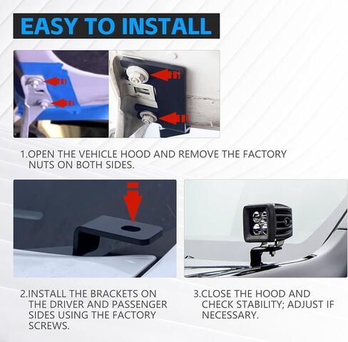 Ditch Light Brackets Hode Hinges Mount Bracket متوافقة مع 2010-2023 Toyota 4Runner لأعمال الإضاءة LED LED على الطرق الوعرة (2pcs ، أسود) in Kuwait