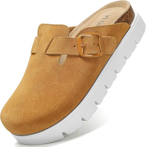 Suede Clogs for Women Platform Shoes， Memory Foam Arch Support Cork Footbed， Sandals & Mules Non-Slip in Saudi Arabia