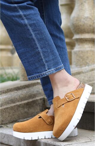 Suede Clogs for Women Platform Shoes， Memory Foam Arch Support Cork Footbed， Sandals & Mules Non-Slip in Saudi Arabia