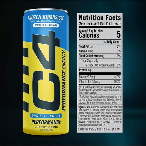 C4 Energy Drink 12oz (Pack of 12) - Frozen Bombsicle - Sugar Free Pre Workout Performance Drink with No Artificial Colors or Dyes in Saudi Arabia