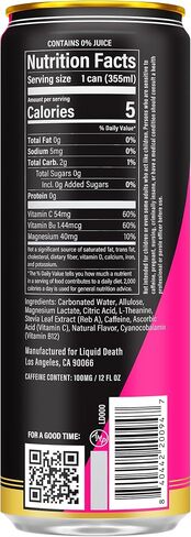 Liquid Death Sparkling Energy - Scary Strawberry (Strawberry and Lemon Flavor), Sugar-Free Energy Drink, Unextreme Caffeine 100mg, Essential Vitamins, 12 Fl Oz (Pack of 12) in Saudi Arabia
