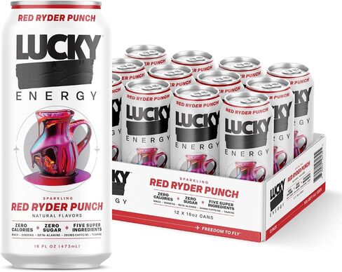 مشروبات طاقة خالية من السكر من Lucky Energy، عبوة متنوعة، علب 16 أونصة (10 عبوات) مشروب طاقة صحي خالٍ من السكر مع الماكا والجينسنغ وبيتا ألانين والتورين و200 ملجم من الكافيين in Saudi Arabia