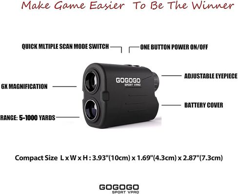 Gogogo Sport Vpro GS03 جهاز تحديد المدى بالليزر للجولف/الصيد، جهاز تحديد المدى بالليزر 1000/1200 ياردة مع تكبير 6X رؤية فائقة الوضوح، خفيف الوزن، منحدر، باحث عن الدبوس وقفل العلم والاهتزاز in Kuwait