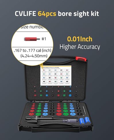مجموعة ليزر CVLIFE Bore Sight مع 64 محولًا تناسب عيار 0.17 إلى 12GA، جهاز ليزر أخضر/أحمر احترافي لجميع الأسلحة، رؤية ليزر متعددة العيار لبندقية مسدس المسدس in Kuwait