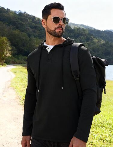 Vssjavun Mens Hoodie Pullover Long Sleeve Casual Henley Shirts Slim Fit Hooded Athletic Shirt with Drawstring in Saudi Arabia