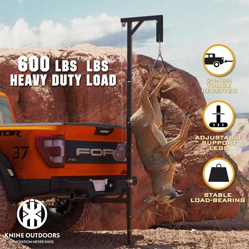 Deer Hoist for Truck Hitch, 600lbs Capacity Deer Hanger with Winch Gambrel | Deer Cart, Portable Game Hoist, for Hunting Season, Deer Hanger with 360 Degree Swivel, Deer Cleaning Hoist in Saudi Arabia