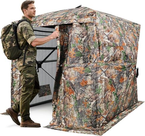 Hunting Blind with Magnetic Full Open Large Door & Silent Windows, 270°/360° See Through Pop Up Ground Blind for 2-3/3-4 Person, Tent for Deer Turkey Hunting, Waterproof, Portable, Carry Bag in Saudi Arabia