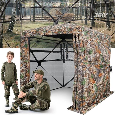 Hunting Blind with Magnetic Full Open Large Door & Silent Windows, 270°/360° See Through Pop Up Ground Blind for 2-3/3-4 Person, Tent for Deer Turkey Hunting, Waterproof, Portable, Carry Bag in Saudi Arabia