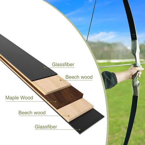 Black Hunter Takedown Longbow, GLURAK 60" Right Handed & Left Handed Wooden Archery Bow Hunting Bow for Beginner Training Practice, 25-60lb in Saudi Arabia