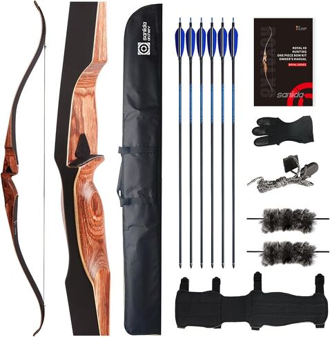 Sanlida Archery 60 بوصة Royal X8 قطعة واحدة من القوس الخشبي التقليدي للصيد الطويل المصنوع يدويًا مجموعة قوس الصيد والسهام للبالغين والرماة التقليديين، RH فقط in Kuwait