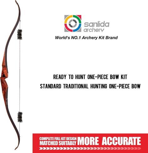 Sanlida Archery 60 بوصة Royal X8 قطعة واحدة من القوس الخشبي التقليدي للصيد الطويل المصنوع يدويًا مجموعة قوس الصيد والسهام للبالغين والرماة التقليديين، RH فقط in Kuwait