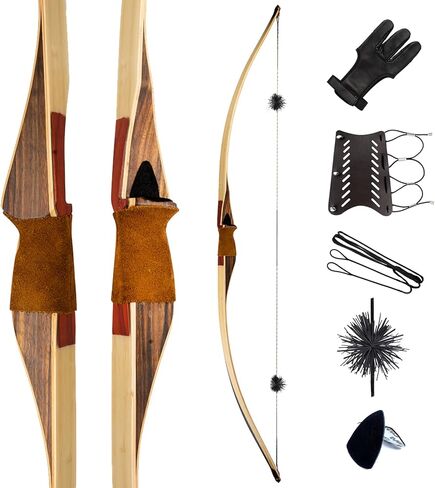 Deerseeker الرماية في الهواء الطلق 64 "مجموعة القوس التقليدية الصيد Longbow Reflex Deflex قطعة واحدة طويلة القوس مغلفة الخيزران الأساسية الأطراف اليد اليمنى / اليد اليسرى للبالغين القوس الرماية in Kuwait