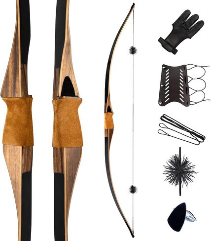 Deerseeker Outdoor Archery 64" Traditional Bow Set Hunting Longbow Reflex Deflex One-Piece Long Bow Laminated Bamboo Core Limbs Right Hand/Left Hand for Adults Bow Shooting in Saudi Arabia