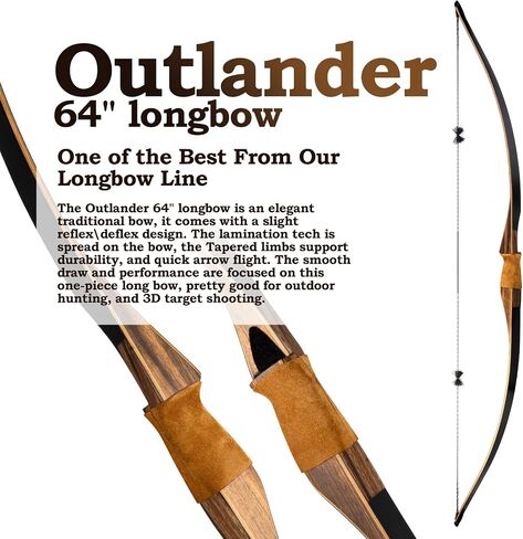 Deerseeker Outdoor Archery 64" Traditional Bow Set Hunting Longbow Reflex Deflex One-Piece Long Bow Laminated Bamboo Core Limbs Right Hand/Left Hand for Adults Bow Shooting in Saudi Arabia