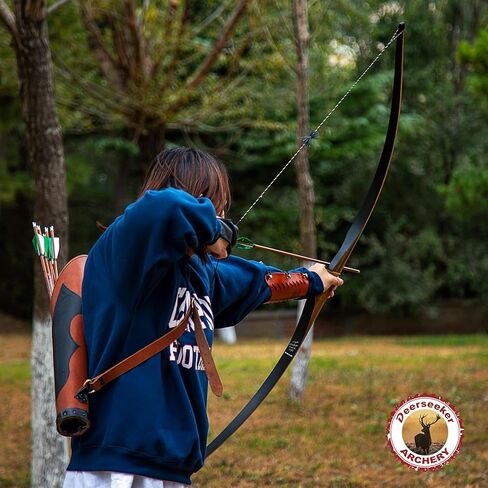 Deerseeker الرماية في الهواء الطلق 64 "مجموعة القوس التقليدية الصيد Longbow Reflex Deflex قطعة واحدة طويلة القوس مغلفة الخيزران الأساسية الأطراف اليد اليمنى / اليد اليسرى للبالغين القوس الرماية in Kuwait