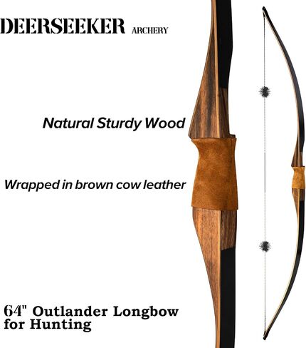 Deerseeker Outdoor Archery 64" Traditional Bow Set Hunting Longbow Reflex Deflex One-Piece Long Bow Laminated Bamboo Core Limbs Right Hand/Left Hand for Adults Bow Shooting in Saudi Arabia