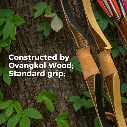 Deerseeker Outdoor Archery 64" Traditional Bow Set Hunting Longbow Reflex Deflex One-Piece Long Bow Laminated Bamboo Core Limbs Right Hand/Left Hand for Adults Bow Shooting in Saudi Arabia