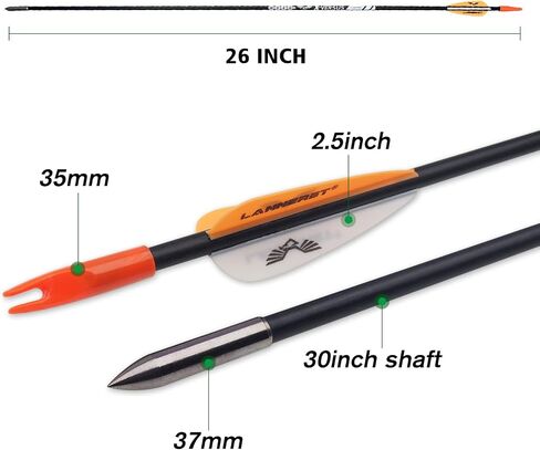 Lanneret Archery Practice Target Arrows for Kids Youth or Beginners, 26/28inch Fiberglass Arrows for Compound & Recurve Bow(Pack of 12) in Saudi Arabia