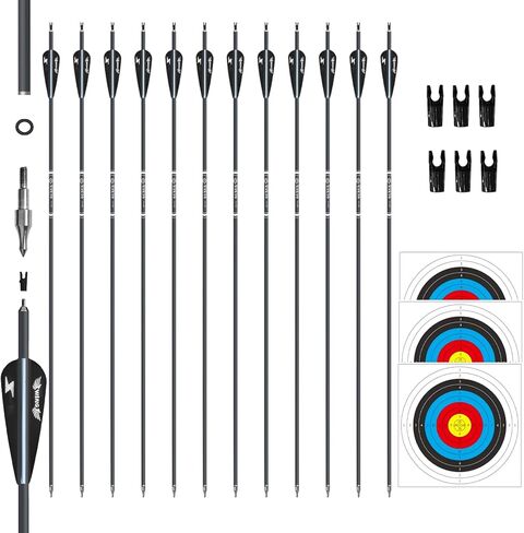 31inch Carbon Arrow Archery Targeting Practice Hunting Arrows for Compound & Recurve Bow with Removable Tips(Pack of 12) in Saudi Arabia