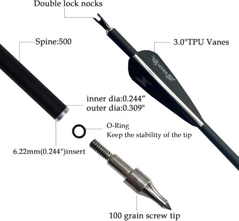31inch Carbon Arrow Archery Targeting Practice Hunting Arrows for Compound & Recurve Bow with Removable Tips(Pack of 12) in Saudi Arabia