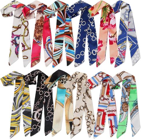 Handepo 12 PCS Women Handbag Bead Ravf Hair Raves Hairf Handbon Satin Head Neckerchief Silk Comband Charm for Gifts in Saudi Arabia