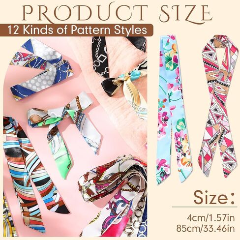 Handepo 12 PCS Women Handbag Bead Ravf Hair Raves Hairf Handbon Satin Head Neckerchief Silk Comband Charm for Gifts in Saudi Arabia