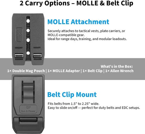 Universal Double Magazine Holster for 9mm/.40 Double Stack Mags, OWB Mag Pouch with Molle/Belt Clip for Glock 17/19, P365, Hellcat Pro & More, Adjustable Cant, Fits Duty & Tactical Belts in Saudi Arabia