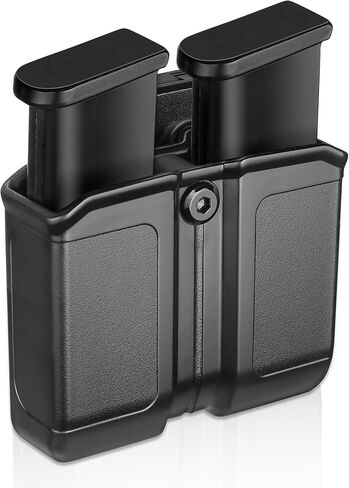 حافظة مجلة مزدوجة عالمية لأكواب مكدسة مزدوجة مقاس 9 مم/.40، وحقيبة OWB مع مشبك حزام/مشبك لـ Glock 17/19، P365، Hellcat Pro والمزيد، غير قابلة للتعديل، تناسب الأحزمة التكتيكية والواجبة in Kuwait