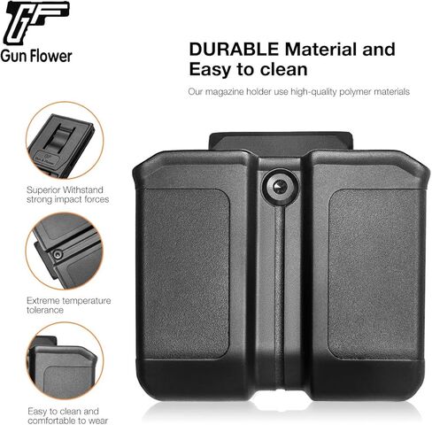 حافظة مجلة مزدوجة عالمية لأكواب مكدسة مزدوجة مقاس 9 مم/.40، وحقيبة OWB مع مشبك حزام/مشبك لـ Glock 17/19، P365، Hellcat Pro والمزيد، غير قابلة للتعديل، تناسب الأحزمة التكتيكية والواجبة in Kuwait