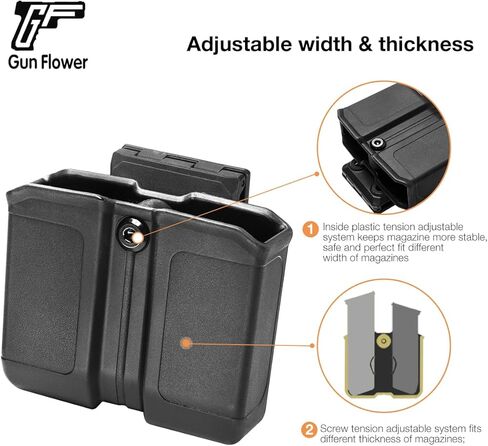 حافظة مجلة مزدوجة عالمية لأكواب مكدسة مزدوجة مقاس 9 مم/.40، وحقيبة OWB مع مشبك حزام/مشبك لـ Glock 17/19، P365، Hellcat Pro والمزيد، غير قابلة للتعديل، تناسب الأحزمة التكتيكية والواجبة in Kuwait