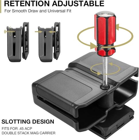 حافظة مجلة مزدوجة عالمية لأكواب مكدسة مزدوجة مقاس 9 مم/.40، وحقيبة OWB مع مشبك حزام/مشبك لـ Glock 17/19، P365، Hellcat Pro والمزيد، غير قابلة للتعديل، تناسب الأحزمة التكتيكية والواجبة in Kuwait