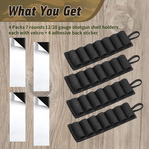 4 Pack 7 Round Shotgun Shell Holder or 12/20 Gauge 60 Round Tactical Shotgun Shell Bandolier Adjustable, Optional 2 Pcs 7 Round Shotgun Shell Holder / 8 Round Butt Stock Shell Holder for Hunting in Saudi Arabia