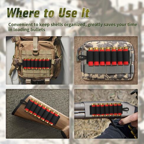 4 Pack 7 Round Shotgun Shell Holder or 12/20 Gauge 60 Round Tactical Shotgun Shell Bandolier Adjustable, Optional 2 Pcs 7 Round Shotgun Shell Holder / 8 Round Butt Stock Shell Holder for Hunting in Saudi Arabia