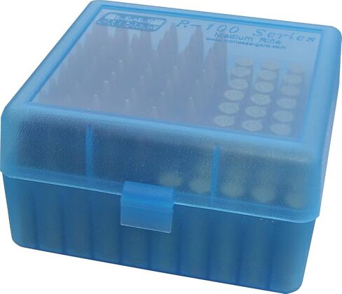 MTM Case-Gard RM-100-24 Rifle Ammo Box 100 Round 220 Swift 243 308 Win 6.5 Creedmoor 6.8x51، صناعة أمريكية، أزرق شفاف in Kuwait