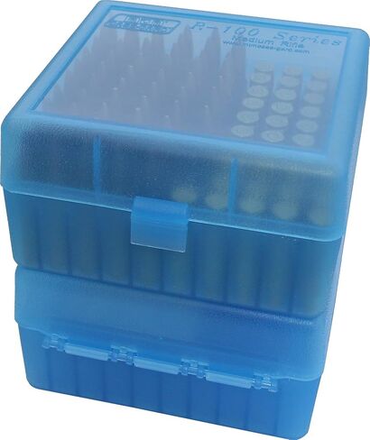 MTM Case-Gard RM-100-24 Rifle Ammo Box 100 Round 220 Swift 243 308 Win 6.5 Creedmoor 6.8x51، صناعة أمريكية، أزرق شفاف in Kuwait