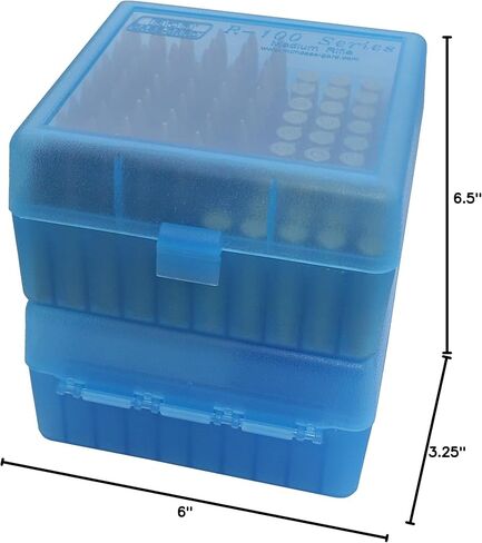 MTM Case-Gard RM-100-24 Rifle Ammo Box 100 Round 220 Swift 243 308 Win 6.5 Creedmoor 6.8x51، صناعة أمريكية، أزرق شفاف in Kuwait