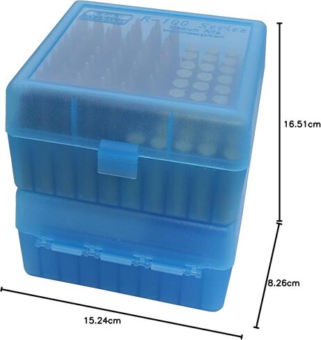 MTM Case-Gard RM-100-24 Rifle Ammo Box 100 Round 220 Swift 243 308 Win 6.5 Creedmoor 6.8x51، صناعة أمريكية، أزرق شفاف in Kuwait