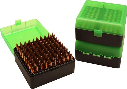 MTM Case-Gard RM-100-24 Rifle Ammo Box 100 Round 220 Swift 243 308 Win 6.5 Creedmoor 6.8x51، صناعة أمريكية، أزرق شفاف in Kuwait