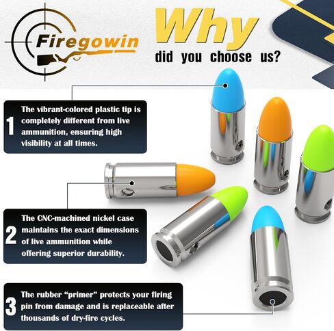 قبعات Pro Dummy Rounds المفاجئة - جولات تدريب 9 مم و12 جيجا قابلة لإعادة الاستخدام لممارسة الحرائق الجافة الآمنة، متينة مع تصميم تمهيدي آمن، خيارات ألوان متعددة in Kuwait