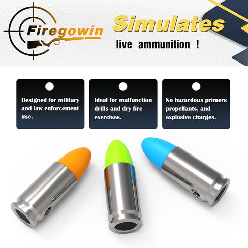 قبعات Pro Dummy Rounds المفاجئة - جولات تدريب 9 مم و12 جيجا قابلة لإعادة الاستخدام لممارسة الحرائق الجافة الآمنة، متينة مع تصميم تمهيدي آمن، خيارات ألوان متعددة in Kuwait